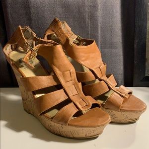 Tan cork platform wedges